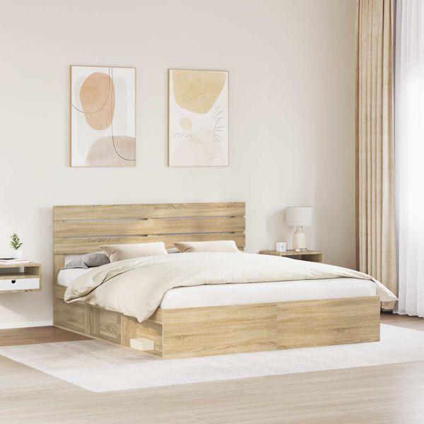 vidaXL Cadru de pat cu headboard Sonoma 180 x 200 cm Lemn de pin masiv