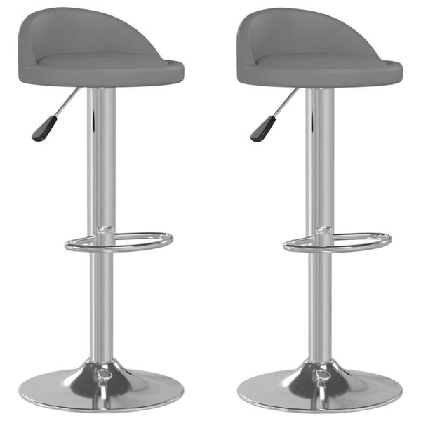 vidaXL Scaune de bar, 2 buc., gri, piele ecologică