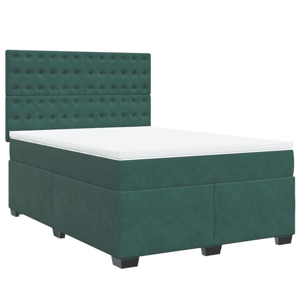 vidaXL Pat box spring cu saltea, verde &icirc;nchis, 140x190 cm, catifea