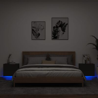 vidaXL Noptiere montate pe perete cu lumini LED, 2 buc., negru