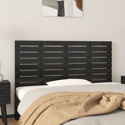 vidaXL Tăblie de pat pentru perete, negru, 141x3x63 cm, lemn masiv pin