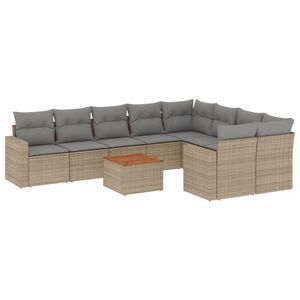 vidaXL Set canapele de grădină, 10 piese, cu perne, bej, poliratan