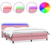 vidaXL Pat cu arcuri cu saltea și LED, roz, 180x210 cm, catifea