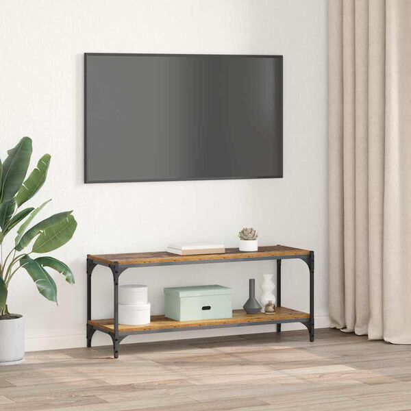 vidaXL Cabinet TV Lemn Vechi 100x33x41cm Lemn Ingineresc și Fier