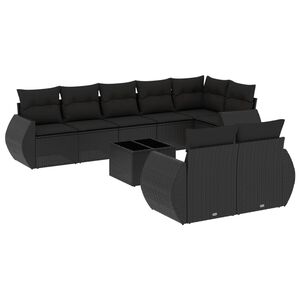 vidaXL Set mobilier de grădină cu perne, 9 piese, negru, poliratan