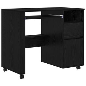 vidaXL Birou cu roți Stejar Negru Lemn prelucrat 91 x 50 x 77 cm