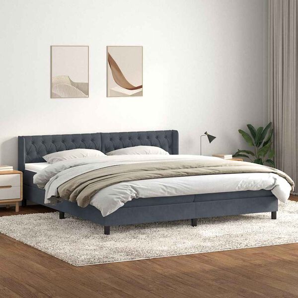 vidaXL Pat box spring cu saltea, gri &icirc;nchis, 180x220 cm, catifea
