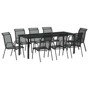 vidaXL Set de masă pentru grădină 9 pcs Negru