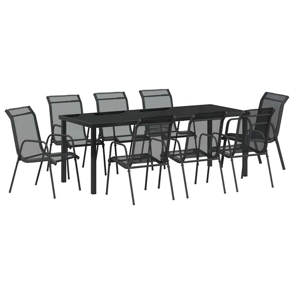 vidaXL Set de masă pentru grădină 9 pcs Negru