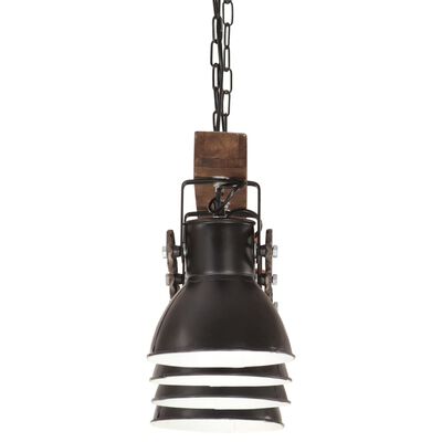 vidaXL Lampă suspendată industrială, negru, lemn de mango, E27