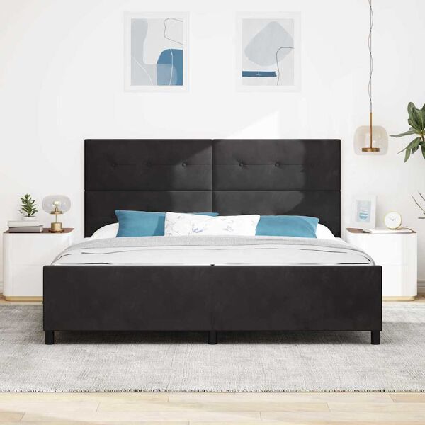 vidaXL Pat cu arcuri cu headboard Negru 200 x 200 cm Catifea
