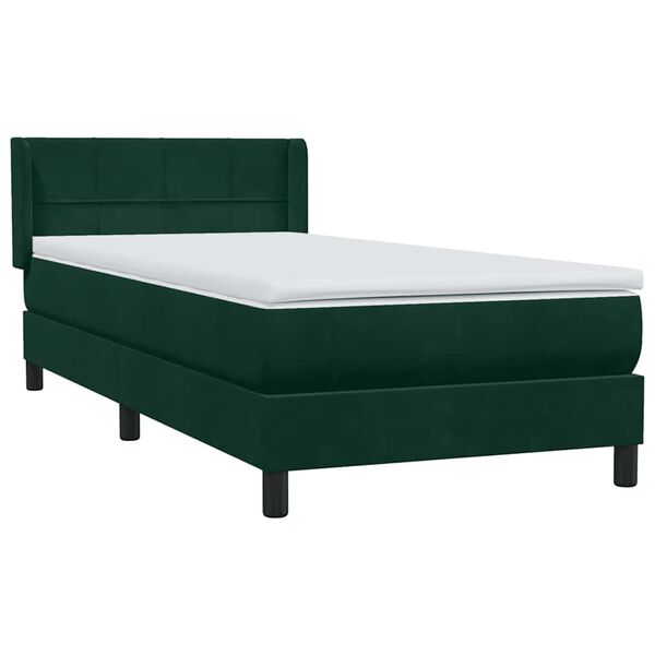 vidaXL Pat box spring cu saltea, verde &icirc;nchis, 80x220 cm, catifea