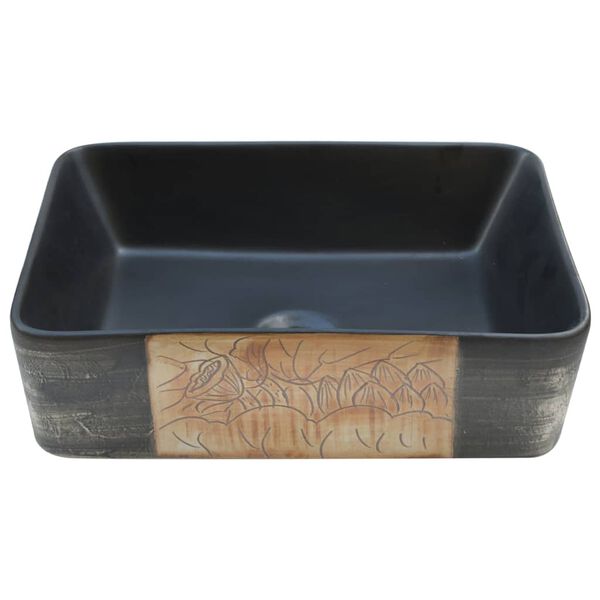 vidaXL Lavoar de blat negru/maro 46x35,5x13 cm, ceramică, dreptunghi
