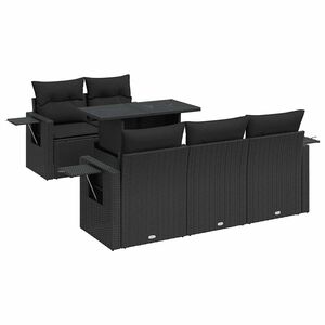 vidaXL Set mobilier de grădină cu perne, 6 piese, negru, poliratan