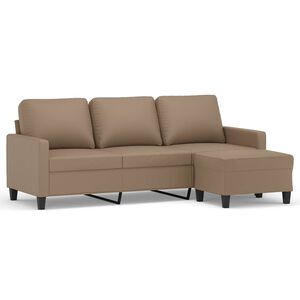 vidaXL Canapea cu 3 locuri / taburet cappuccino 180 cm piele ecologică