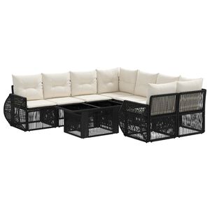 vidaXL Set de canapele pentru grădină 9 buc. Negru și Alb crem