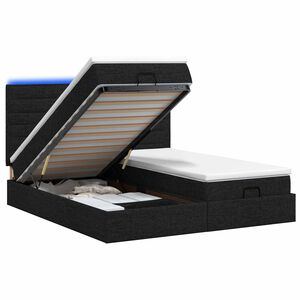 vidaXL Pat Ottoman cu Saltea și LED Negru 160 x 200 cm Țesătură