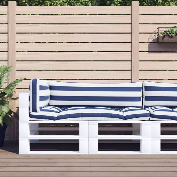 vidaXL Perne paleți, 3 buc, dungi albastre și albe, țesătură oxford