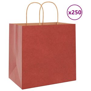 vidaXL Pungi de h&acirc;rtie 250 buc cu m&acirc;nere roșii 26x17x25 cm