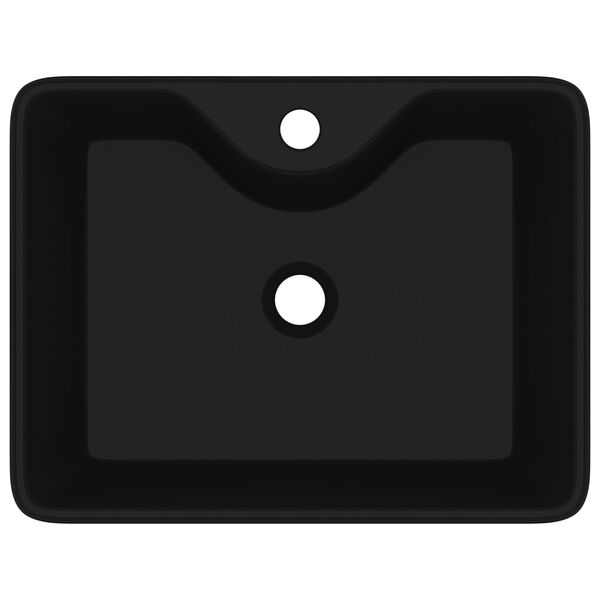 Chiuvetă de baie pătrată din ceramică cu gaură pentru robinet, negru