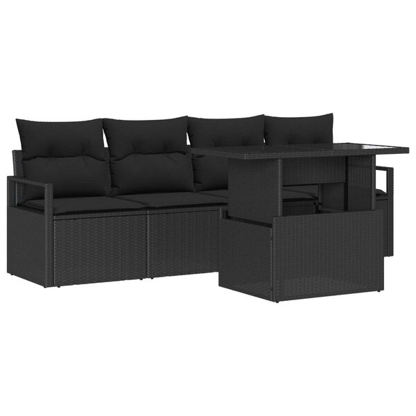 vidaXL Set de canapele pentru grădină cu pernă 5 pcs Negru Rattan poli