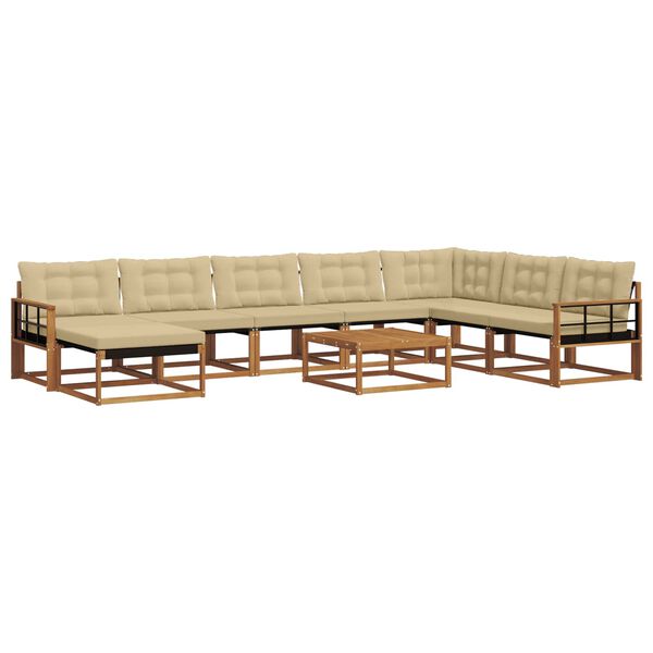 vidaXL Set de canapele de exterior cu pernă 9 pcs Natural și Bej