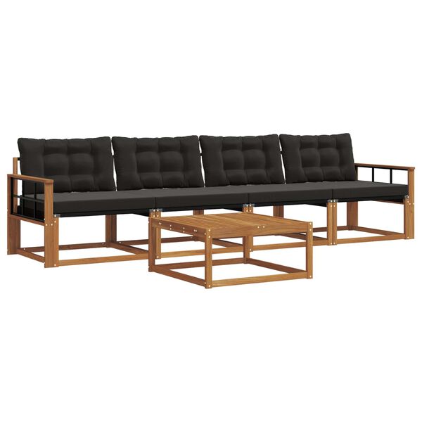 vidaXL Set de canapele de exterior cu pernă 5 pcs Natural și Negru