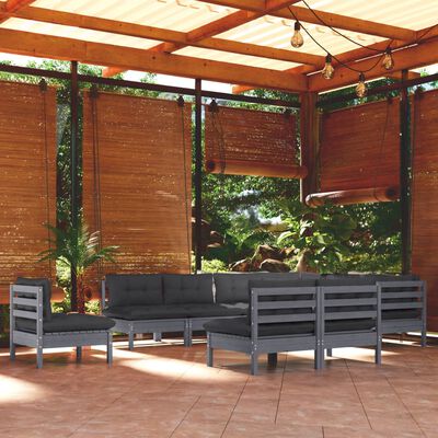 vidaXL Set mobilier de grădină cu perne 10 piese gri lemn masiv de pin