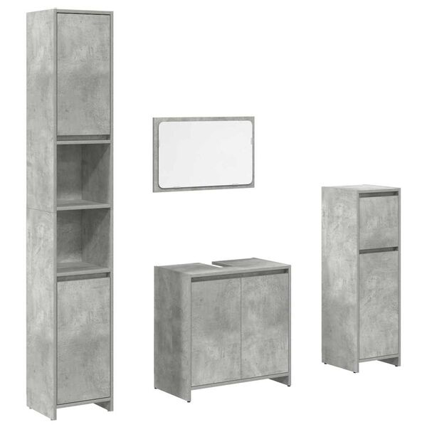 vidaXL Set mobilier de baie, 4 piese, gri beton, lemn compozit