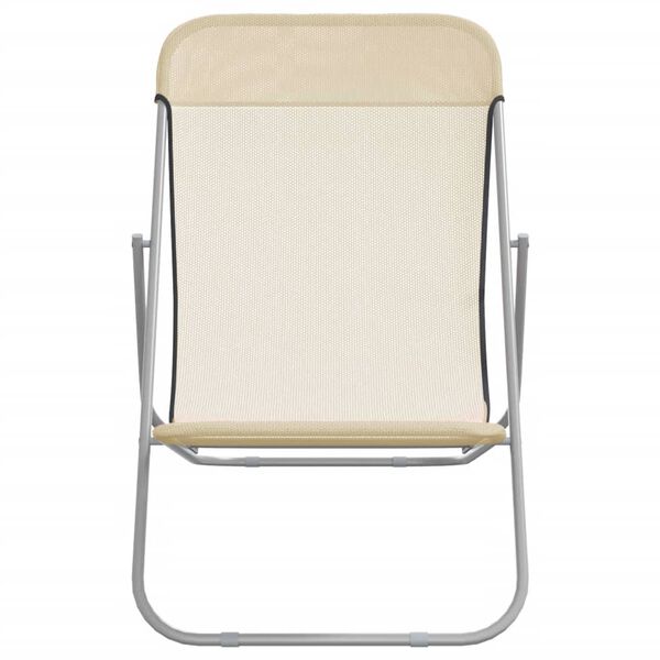 vidaXL Scaune plajă pliante 2 buc. crem textilenă & oțel vopsit