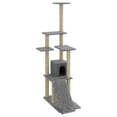 vidaXL Ansamblu pisici, stâlpi din funie sisal, gri deschis, 155 cm