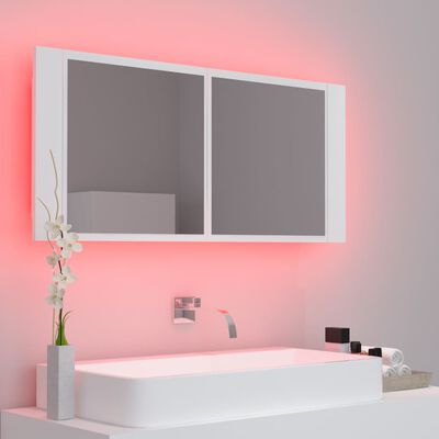 vidaXL Dulap de baie cu oglindă și LED, alb, 100x12x45 cm, acril