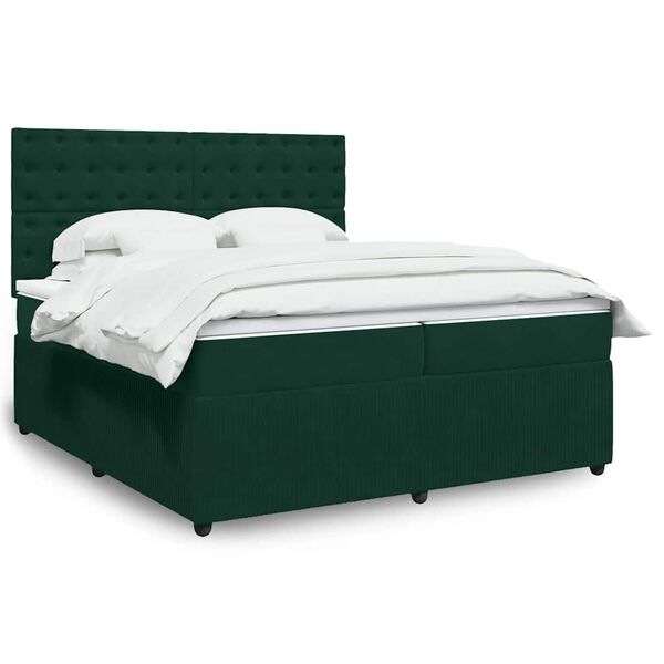 vidaXL Pat box spring cu saltea, verde &icirc;nchis, 200x200 cm, catifea