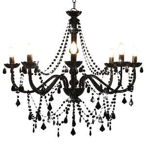 vidaXL Candelabru cu mărgele, negru, 8 becuri E14