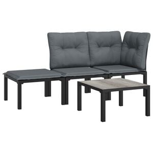 vidaXL Set mobilier de grădină, 4 piese, negru și gri, poliratan