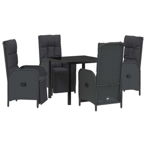vidaXL Set de masă pentru grădină cu pernă 5 pcs Negru poliratan