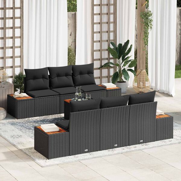 vidaXL Set de canapele pentru grădină cu pernă 7 pcs Negru Rattan poli