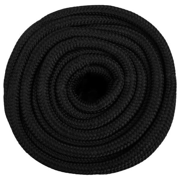 vidaXL Fr&acirc;nghie de barcă, negru complet, 18 mm, 25 m, polipropilenă