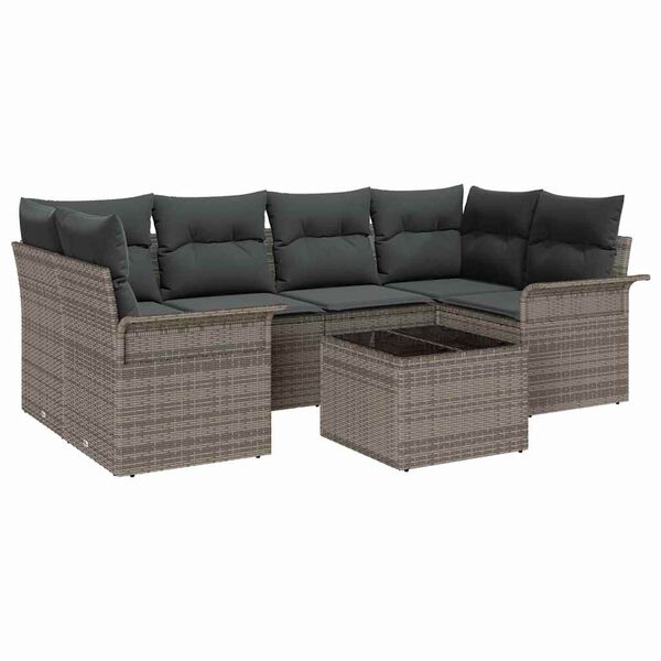 vidaXL Set de canapele pentru grădină 7 pcs Gri Rattan poli