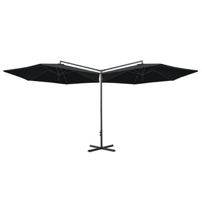 vidaXL Umbrelă de soare dublă cu stâlp din oțel, negru, 600 cm