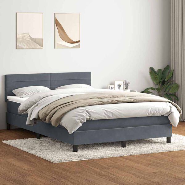 vidaXL Pat box spring cu saltea, gri &icirc;nchis, 160x210 cm, catifea