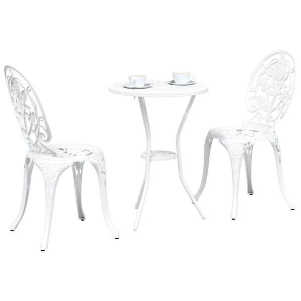 vidaXL Set Bistro de Grădină 3 pcs Alb Aluminiu
