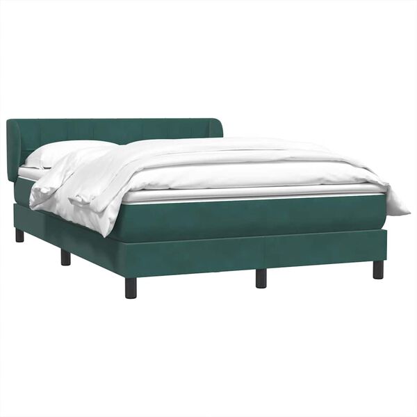 vidaXL Pat box spring cu saltea, Verde &icirc;nchis, 140x210 cm, catifea