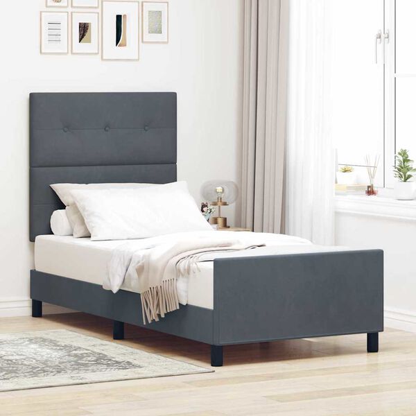 vidaXL Pat cu arcuri cu headboard Gri &icirc;nchis 80 x 200 cm Catifea