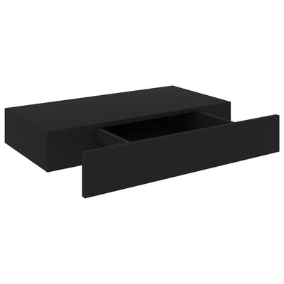 vidaXL Raft de perete suspendat cu sertar, negru, 48 x 25 x 8 cm