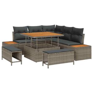 vidaXL Set de canapele pentru grădină cu pernă 8 pcs Gri Rattan poli