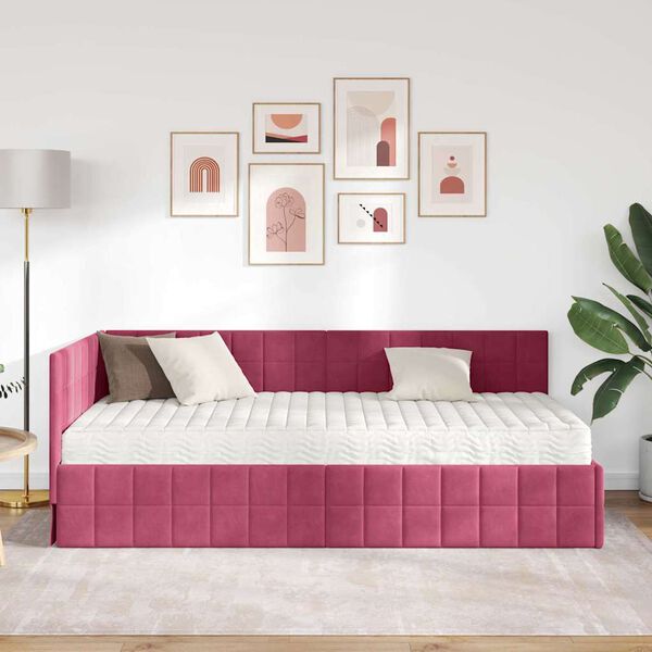 vidaXL Cadru de pat colțar cu saltea cu headboard 2 pcs Verde Catifea