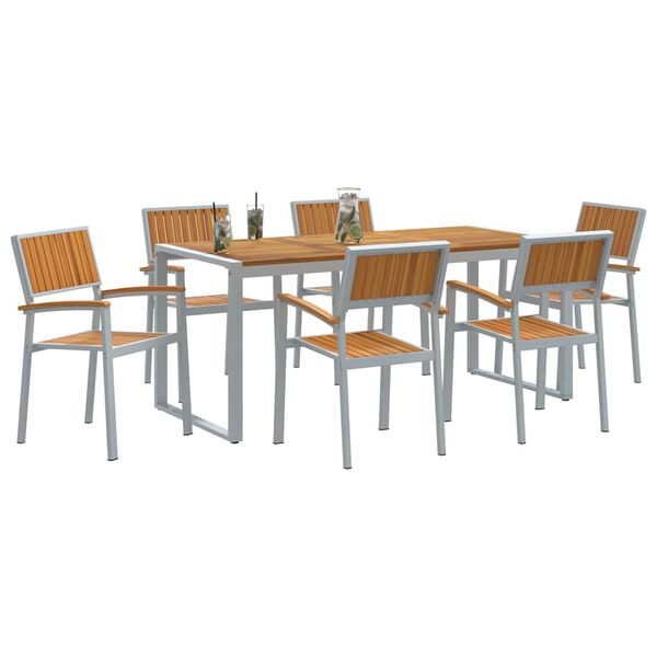 vidaXL Set de masă pentru grădină 7 pcs Gri Lemn Solid de Acacia