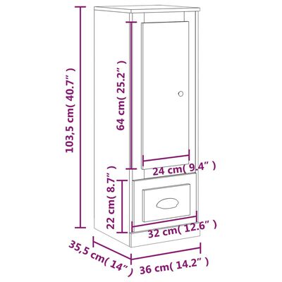 vidaXL Dulap înalt, alb, 36x35,5x103,5 cm, lemn compozit