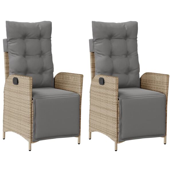 vidaXL Scaun de grădină rabatabil cu suport picioare,2 buc., poliratan